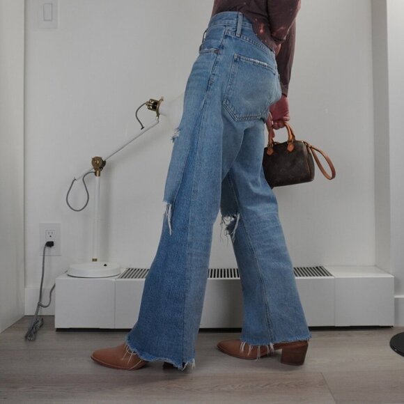 Agolde Denim - Agolde blue wide leg distressed in 25 upcycled